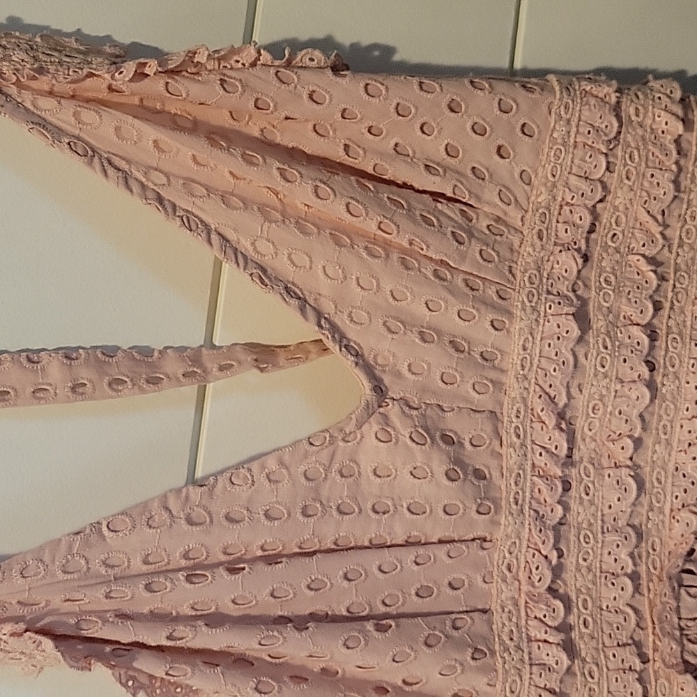 TOPSHOP ANGLAISE BRODERIE LACE HALTER TOP DRESS  4 BLUSH PINK - Picture 3 of 15